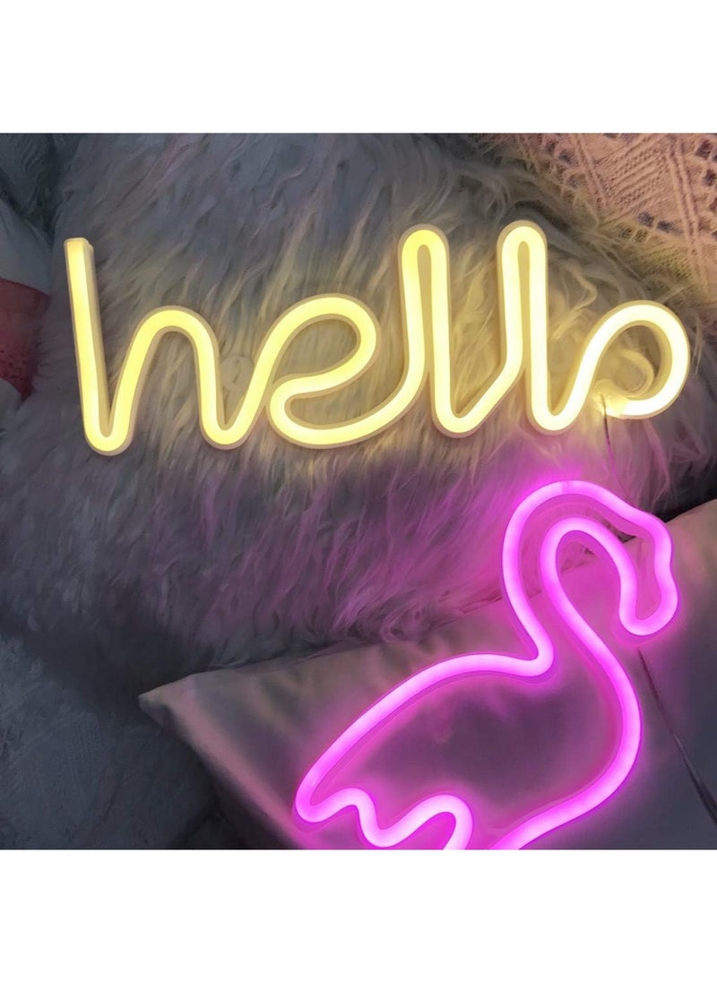 BPA - LED Hello Neon Word Sign Neon Letters Light Art Decorative Lights Marquee Signs Wall Decor for  Birthday Party Kids Room Living Room Wedding Party Supplies Warm White Hello - Image 1