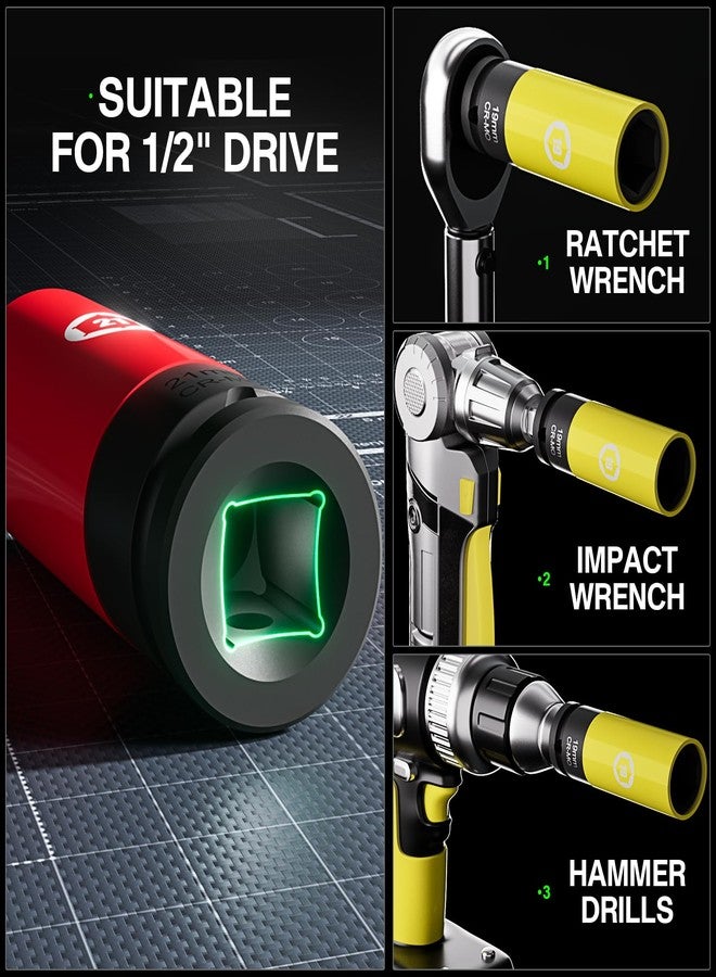 YEKEPRO 5 Pieces 1/2 inch Drive Impact Lug Nut Socket, Metric 15 17 19 21 22 MM Thin Wall Deep Socket Set with Non-Marring Wheel Protectors - Image 5