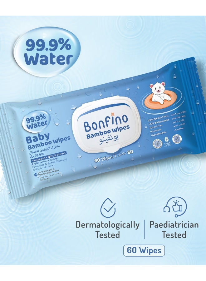 Bonfino مناديل أطفال مائية 99.9% - 60 قطعة - Image 1