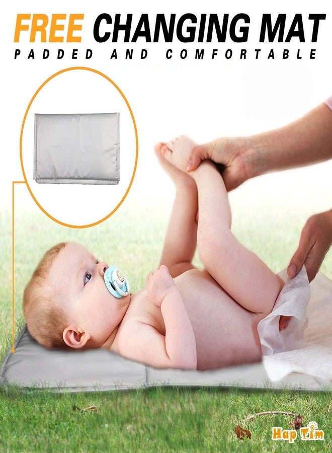 Hap Tim حقيبة حفاضات أطفال كبيرة متعددة الوظائف من هاب تيم مع أحزمة عربة الأطفال، جيوب معزولة، وسادة تغيير، مادة أنيقة ومضادة للماء (رمادي-5284) - Image 5