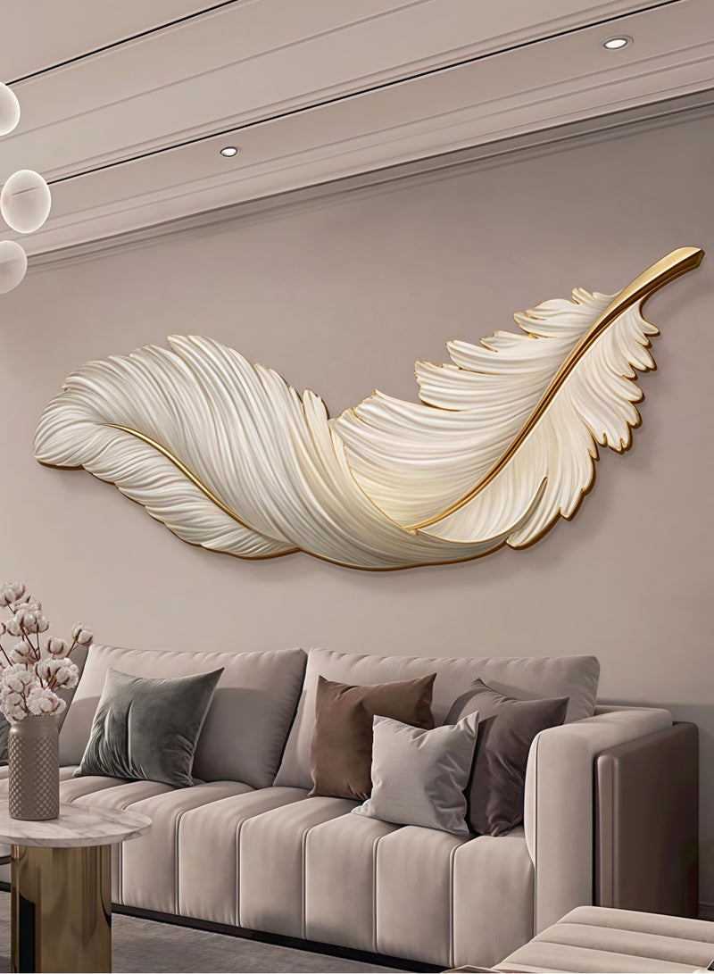 White Feather Wall Light,Mid Century Elegant Creative Style Resin Feather Wall statue sculpture Hanging Wall Art Decor for Bedroom Living Room Hallway Foyer - Image 1