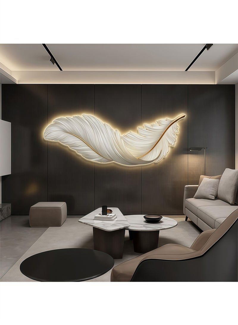 White Feather Wall Light,Mid Century Elegant Creative Style Resin Feather Wall statue sculpture Hanging Wall Art Decor for Bedroom Living Room Hallway Foyer - Image 2