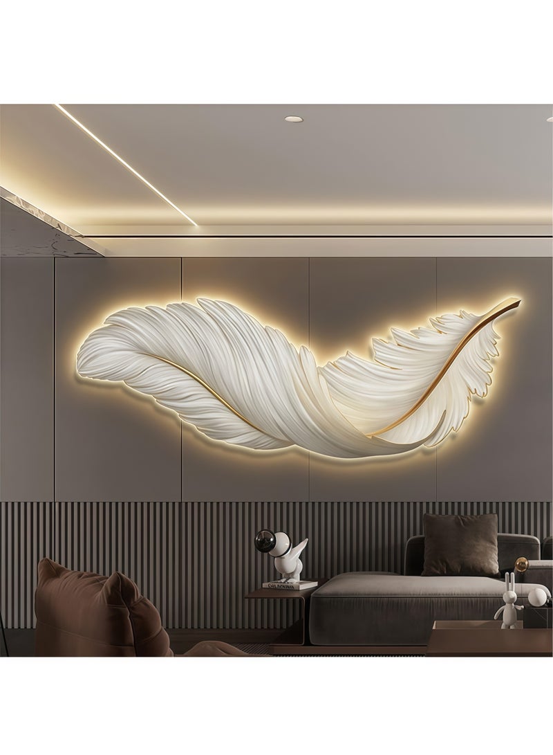 White Feather Wall Light,Mid Century Elegant Creative Style Resin Feather Wall statue sculpture Hanging Wall Art Decor for Bedroom Living Room Hallway Foyer - Image 3