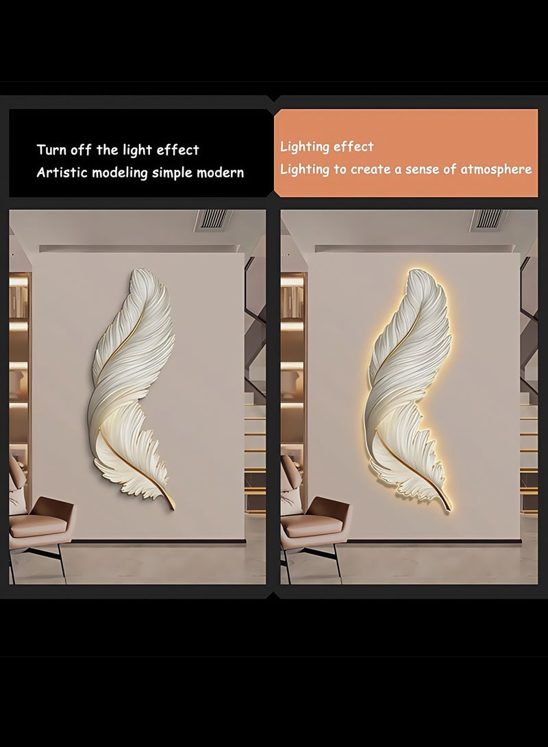 White Feather Wall Light,Mid Century Elegant Creative Style Resin Feather Wall statue sculpture Hanging Wall Art Decor for Bedroom Living Room Hallway Foyer - Image 4