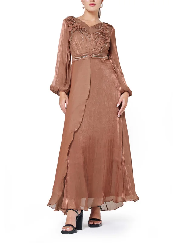 امري Embroidered wrap over dress