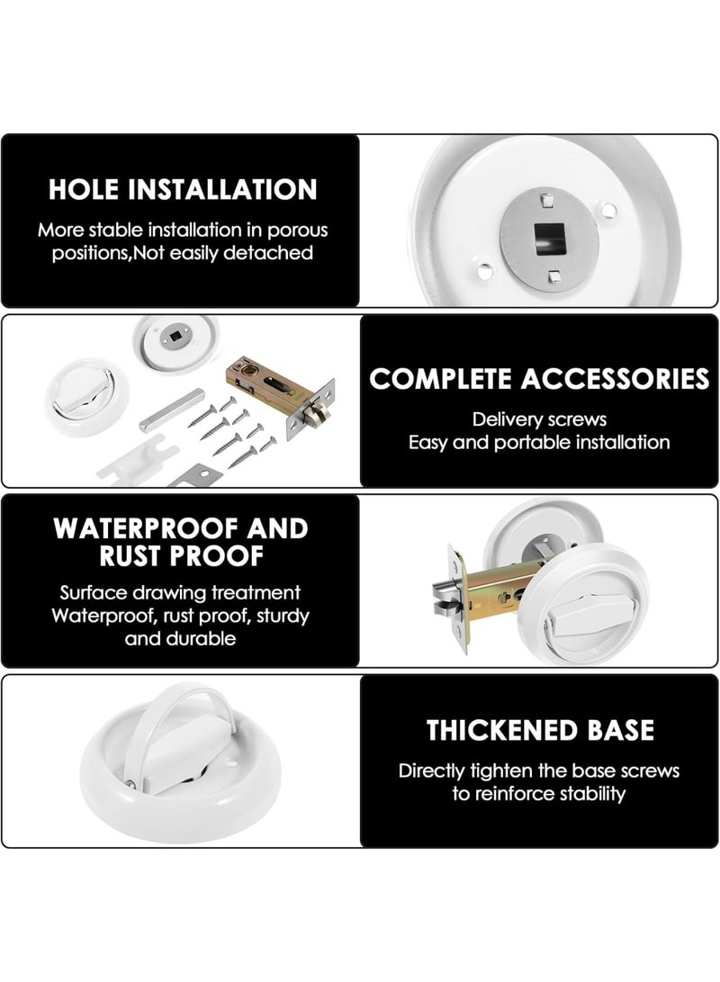 Barakah Round Recessed Door Lock, Stainless Steel Hidden Cup Door Handle with Rustproof Finish, Privacy and Sliding Door Knob, Durable Pocket Door Hardware for Home Living Rooms White - Image 4