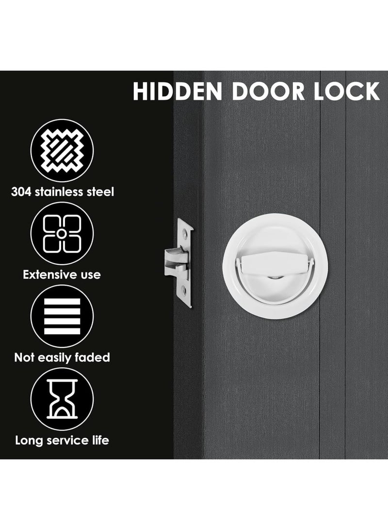 Barakah Round Recessed Door Lock, Stainless Steel Hidden Cup Door Handle with Rustproof Finish, Privacy and Sliding Door Knob, Durable Pocket Door Hardware for Home Living Rooms White - Image 3