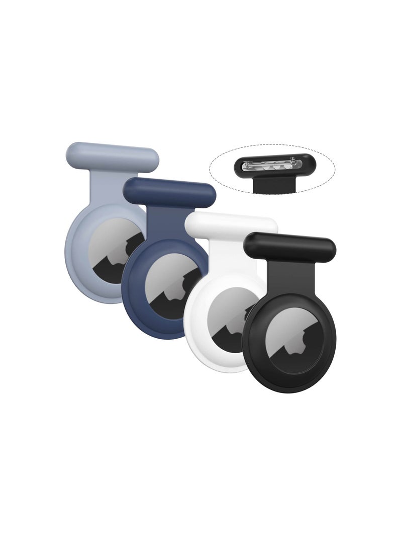 SYOSI Airtag Holder for Kids, 4 Pack Silicone AirTag Case with Invisible Pin, Hidden for Apple Air tag Protective Cover for Clothing Backpack Luggage (Black, Gray, Navy, White) - Image 1