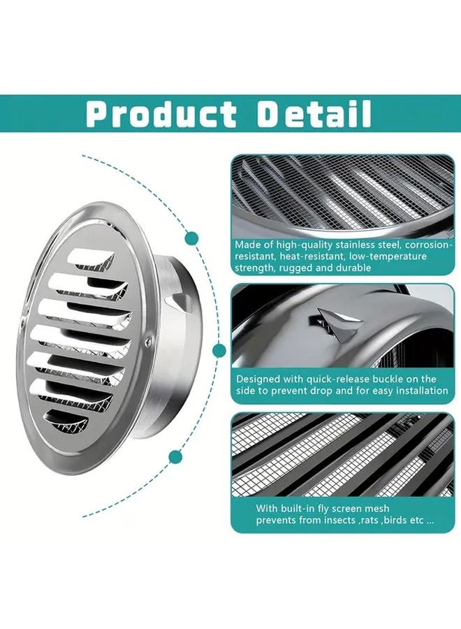 أغطية فتحات التهوية من الفولاذ المقاوم للصدأ 4 قطع، متينة من المعدن، سهلة التركيب، مقاومة للتآكل لمرواج الشفط في المطبخ والحمام - Image 5