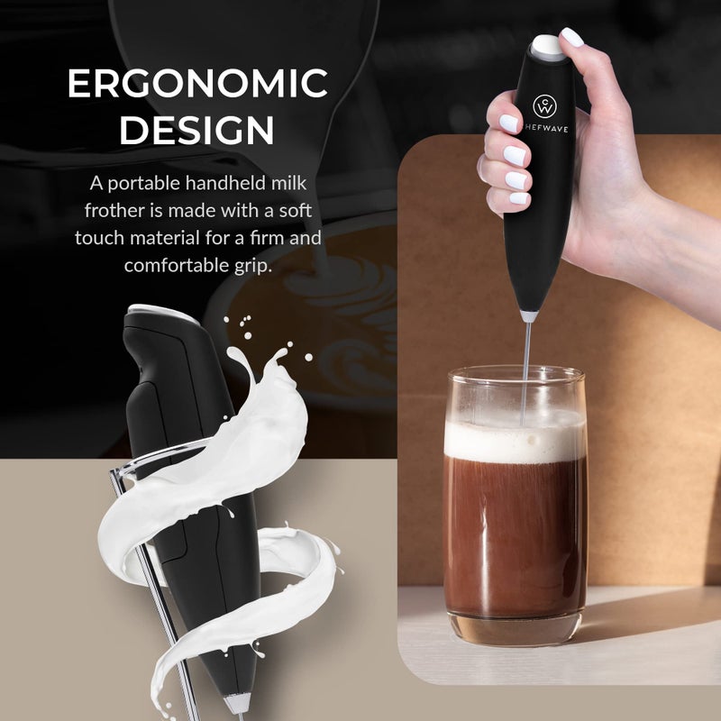 ChefWave Handheld Milk Frother (Black) with Stand - Image 4