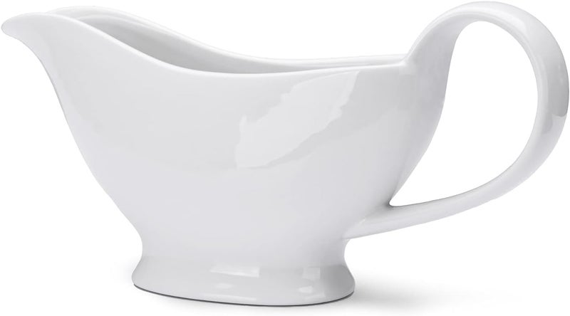 WishDeco White Gravy Boat, 8.5 oz Ceramic Gravy Jug, Small Sauce Jug with Smooth Handle, Porcelain Sauce Boat for Salad Dressing, Broth, Cream, Milk - Image 1