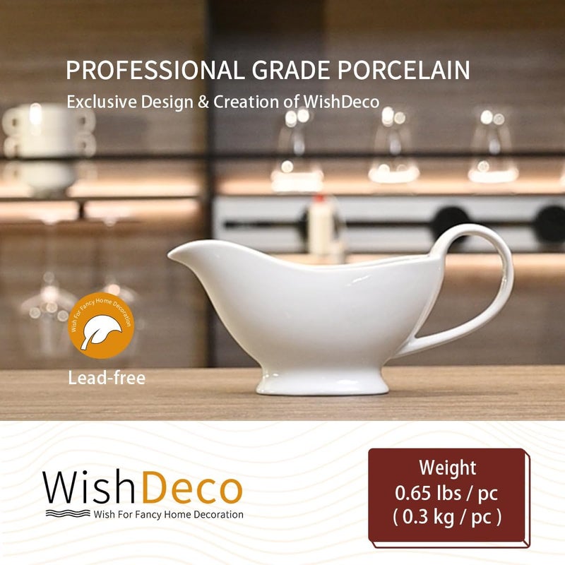 WishDeco White Gravy Boat, 8.5 oz Ceramic Gravy Jug, Small Sauce Jug with Smooth Handle, Porcelain Sauce Boat for Salad Dressing, Broth, Cream, Milk - Image 4