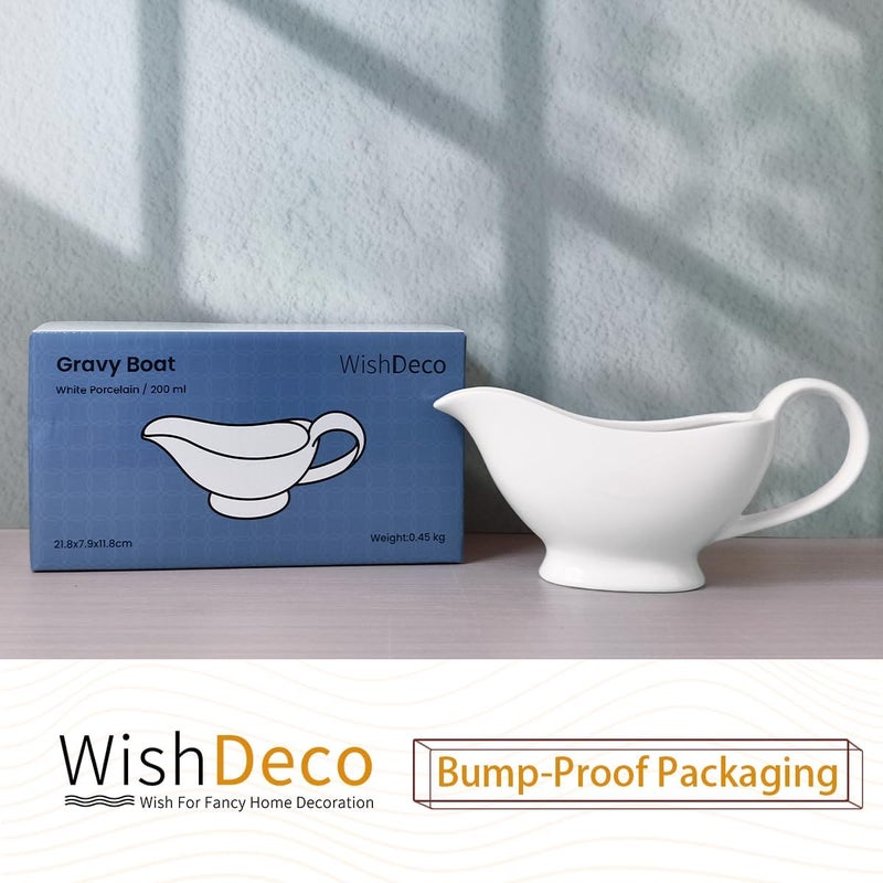 WishDeco White Gravy Boat, 8.5 oz Ceramic Gravy Jug, Small Sauce Jug with Smooth Handle, Porcelain Sauce Boat for Salad Dressing, Broth, Cream, Milk - Image 5