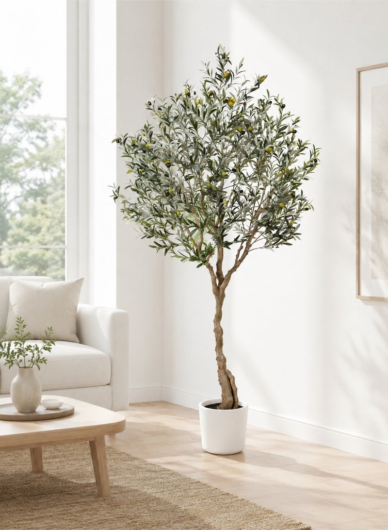 Zvezvia 210CM Artificial Olive Tree – Tall Faux Indoor Olive Plant with Lifelike Silk Leaves, Olive Branches & Fruits, Modern Home & Office Decor, Perfect Housewarming Gift - Image 1