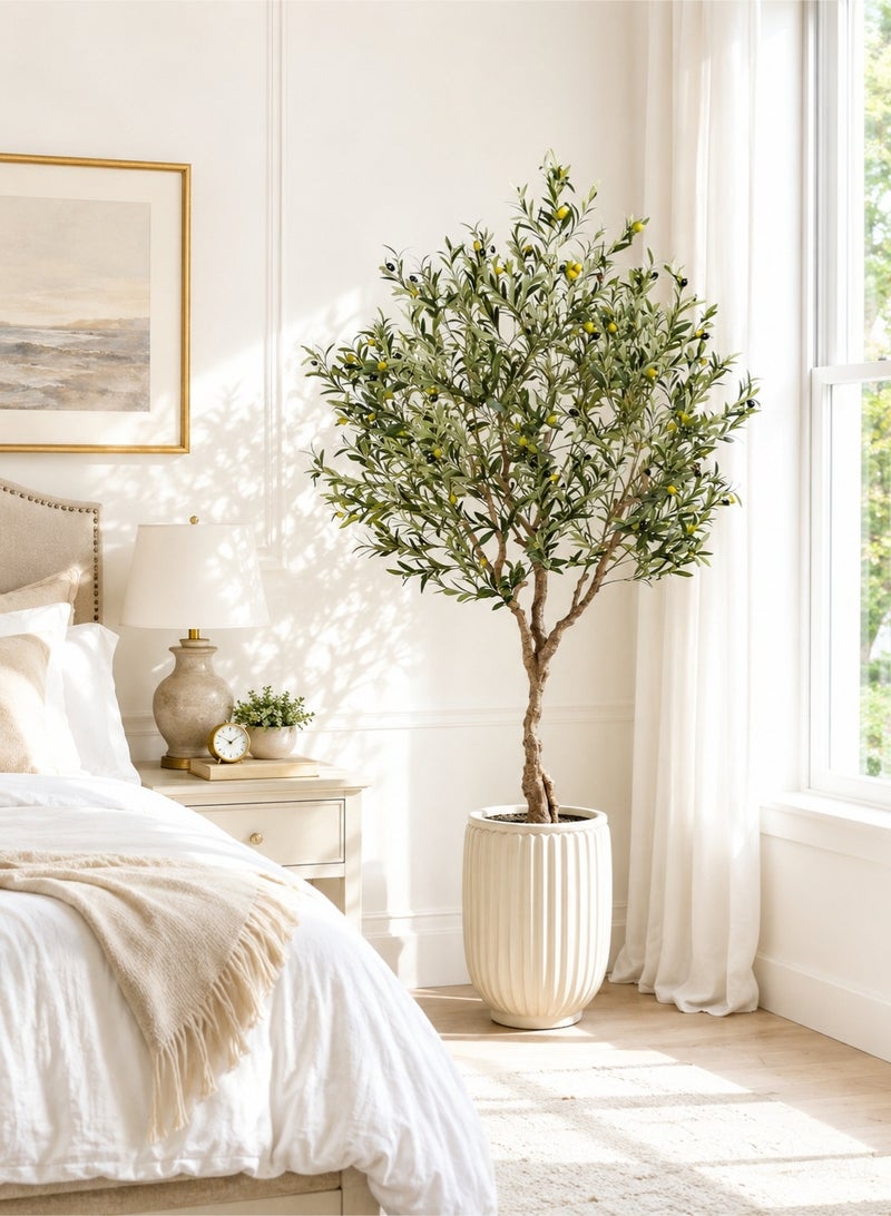 Zvezvia 210CM Artificial Olive Tree – Tall Faux Indoor Olive Plant with Lifelike Silk Leaves, Olive Branches & Fruits, Modern Home & Office Decor, Perfect Housewarming Gift - Image 2