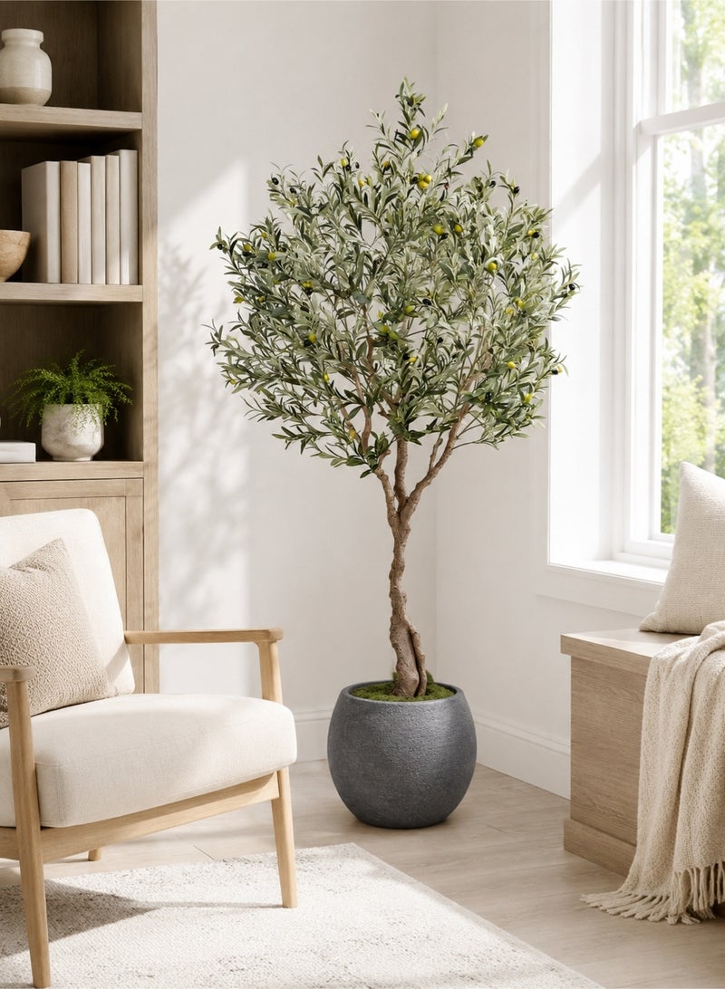 Zvezvia 210CM Artificial Olive Tree – Tall Faux Indoor Olive Plant with Lifelike Silk Leaves, Olive Branches & Fruits, Modern Home & Office Decor, Perfect Housewarming Gift - Image 3