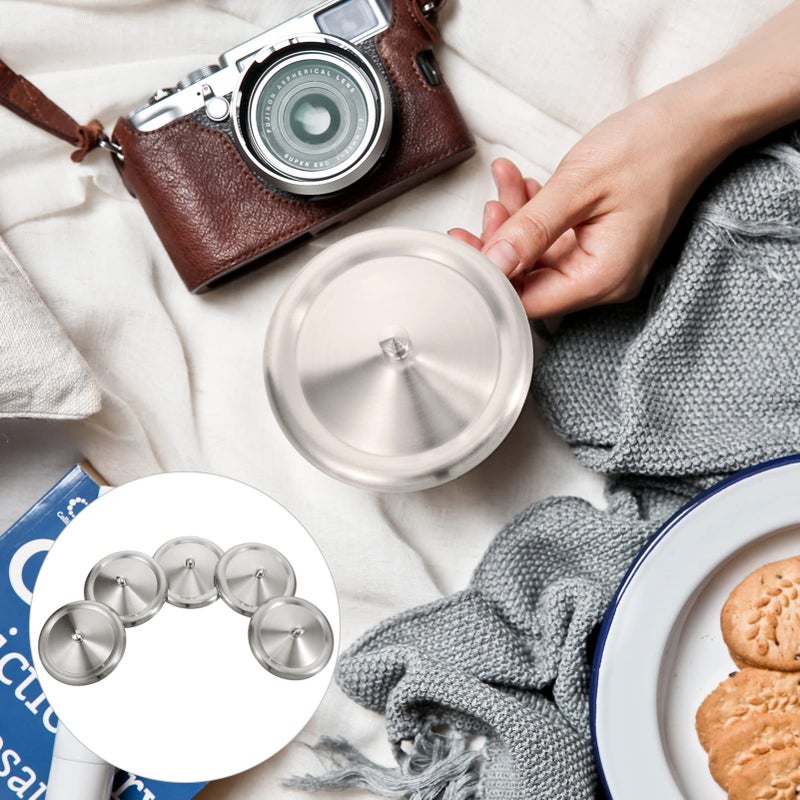 Cabilock 5pcs Coffee Mug Seal Cap Stainless Steel Water Beverage Drinking Cup Lid Cover with Handle Anti Hot Tea Cup Cover for Home Shop - Image 3