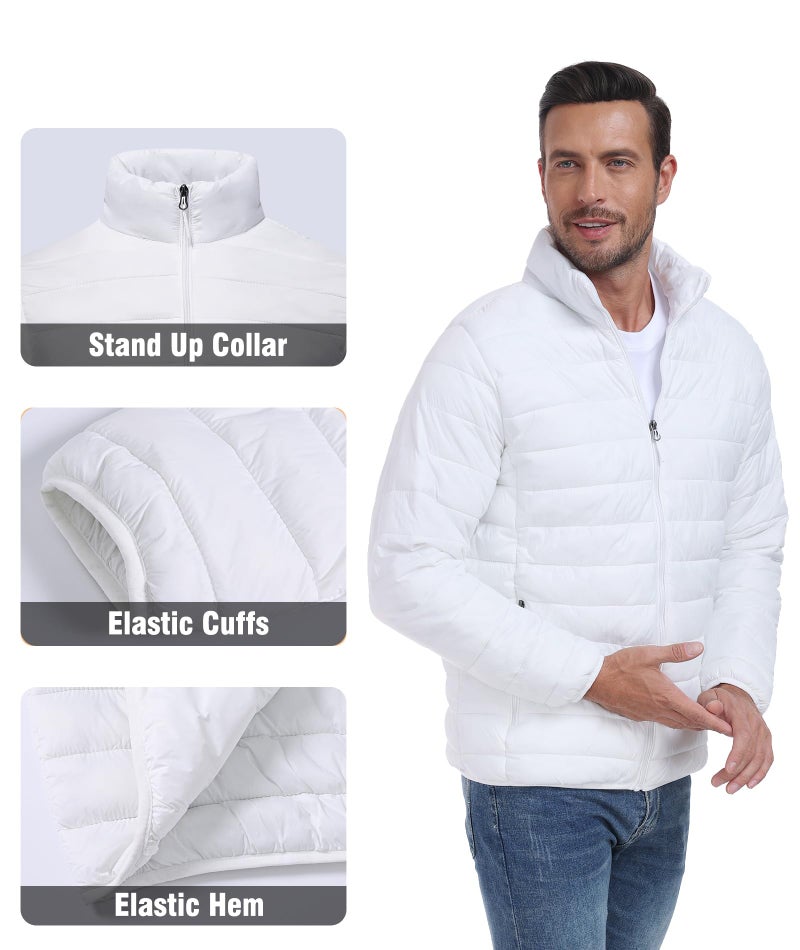 Zoofly Mens Winter Coats Lightweight Windproof Puffer Jacket Water Resistance Outdoor Insulated Padded Puffy Coat with Zip Pockets White 3XL - Image 4