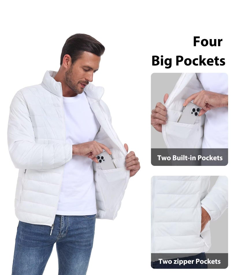 Zoofly Mens Winter Coats Lightweight Windproof Puffer Jacket Water Resistance Outdoor Insulated Padded Puffy Coat with Zip Pockets White 3XL - Image 5