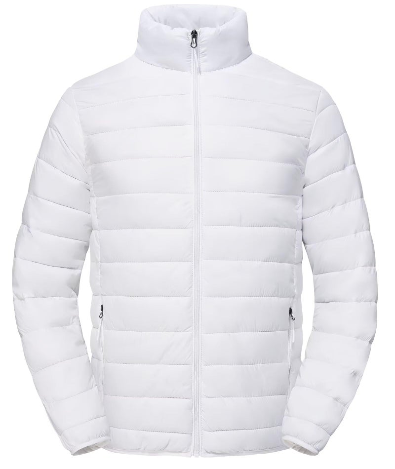 Zoofly Mens Winter Coats Lightweight Windproof Puffer Jacket Water Resistance Outdoor Insulated Padded Puffy Coat with Zip Pockets White 3XL - Image 1