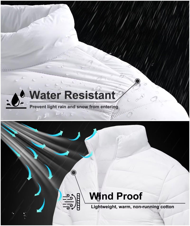 Zoofly Mens Winter Coats Lightweight Windproof Puffer Jacket Water Resistance Outdoor Insulated Padded Puffy Coat with Zip Pockets White 3XL - Image 3