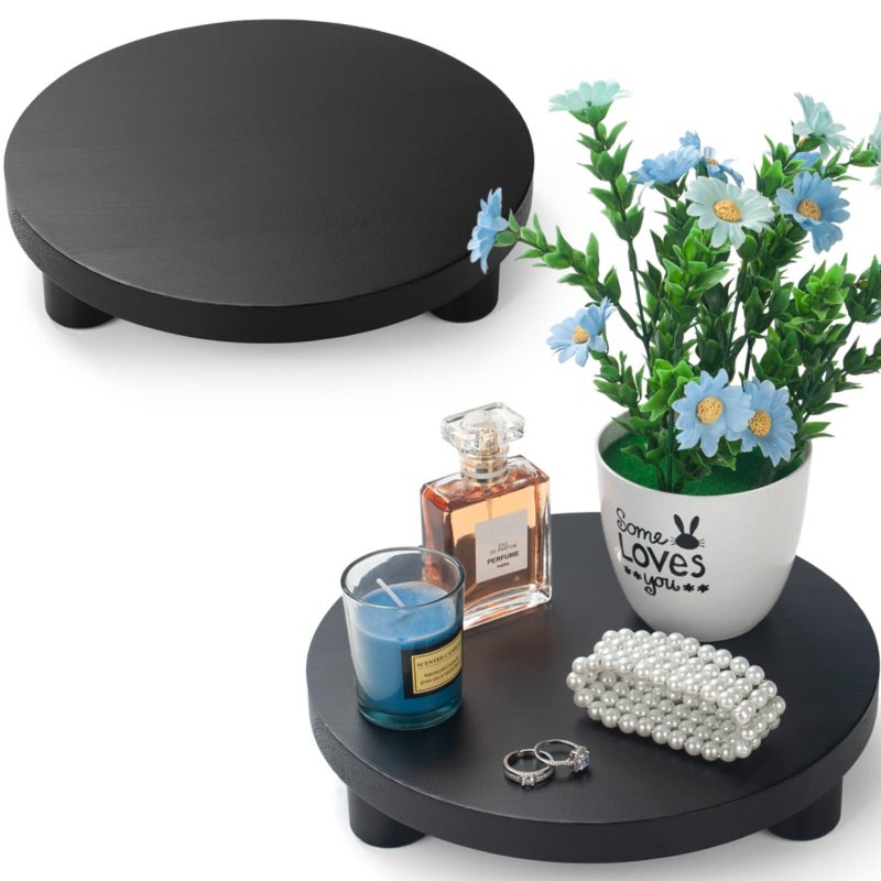 DEAMACE Wood Riser for Decor, 2 Pack Wood Pedestal Stand for Display, Round Wooden Tray for Kitchen Counter, Wooden Pedestal Stand for Plant Pot Indoor (Round - Black) - Image 3