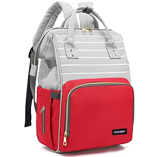 PACKNBUY Stylish Diaper Bag for Mothers for Travel, Hospital Bag for Delivery Women, Maternity Bag with Insulated Bottle Pockets, Spacious and Water Resistant Baby Diaper Bag (Red) - Image 1