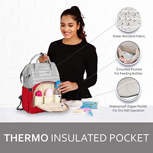 PACKNBUY Stylish Diaper Bag for Mothers for Travel, Hospital Bag for Delivery Women, Maternity Bag with Insulated Bottle Pockets, Spacious and Water Resistant Baby Diaper Bag (Red) - Image 2
