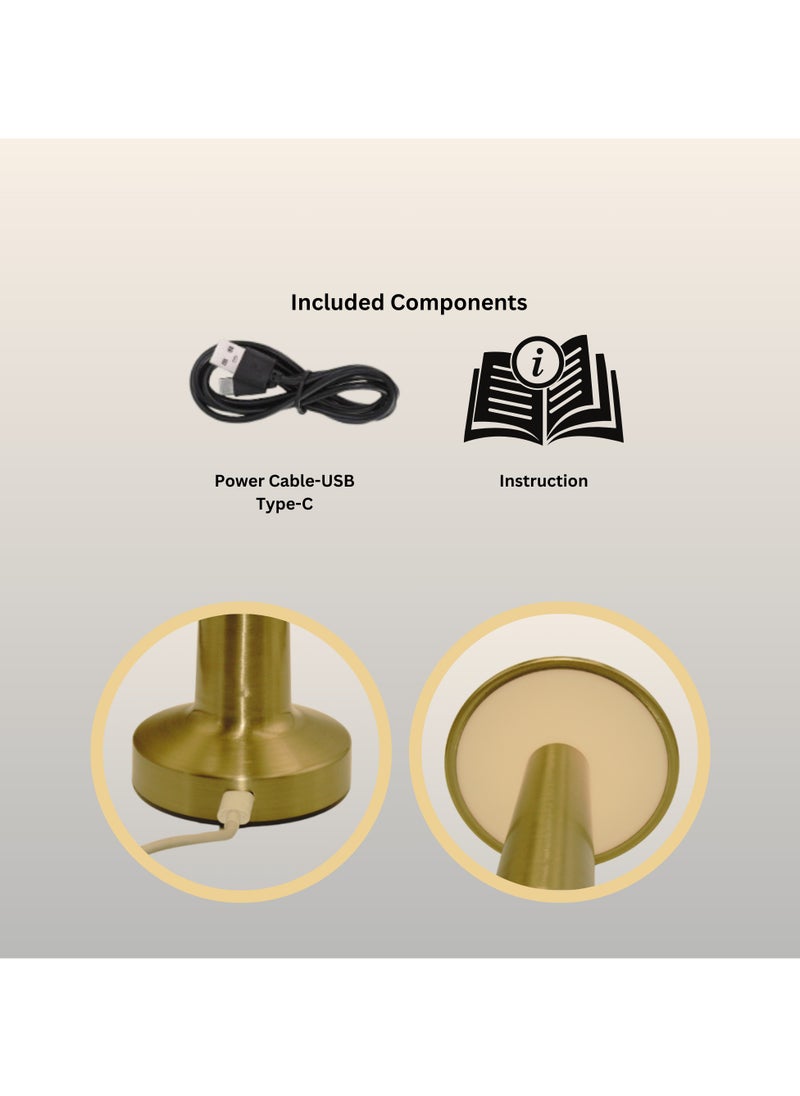 Levin Germany مصباح طاولة قابل للتعتيم بدون أسلاك من Levin ألمانيا بظل ذهبي، مع بطارية USB قابلة لإعادة الشحن، 3 ألوان إضاءة، تصميم محمول من الألومنيوم، مصباح LED بقوة 3 واط لغرفة النوم وغرفة المعيشة والمكتب - ضمان لمدة عام واحد  - Image 5
