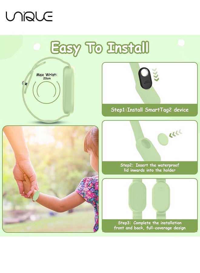 Unique With Silicone Bracelet for Samsung Galaxy Smart Tag 2 - Silicon Protective Case - Adjustable Anti-Lost Watch Band for Toddler Child Protective Case for Backpack, Kids, Elders, Luggage, Pets - Chanti Green  - Image 5