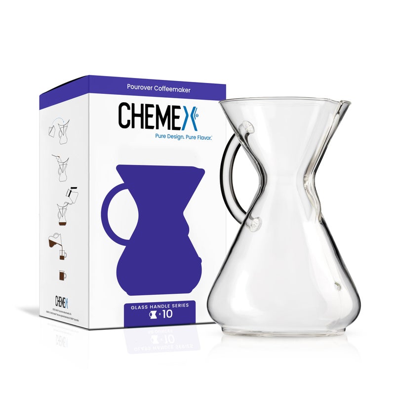 Chemex PourOver Glass Coffeemaker Glass Handle Series 10Cup Exclusive Packaging