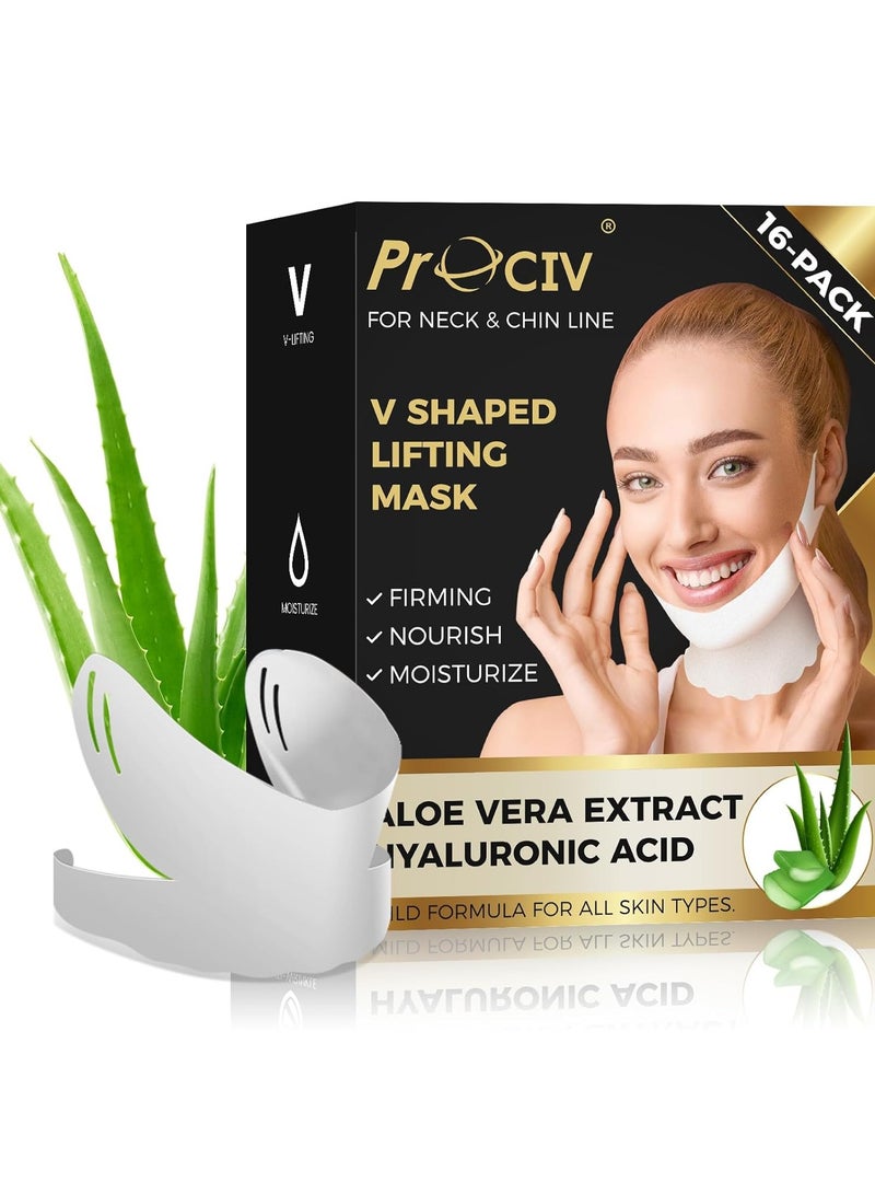 ProCIV 16PCS V Shape Lift Mask, Double Chin Tightener, Neck Lift Mask with Aloe Vera Extract, Hyaluronic Acid and Vitamin E, Anti-Aging Face Mask, Neck Firming Mask, Face Lift Strap, Face Skin Care for Women  - Image 1
