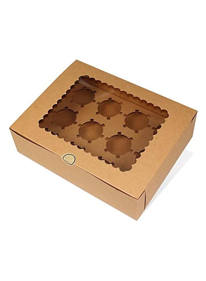 Green Tiger 6-Set Cupcake Boxes Hold 12 Standard Cupcakes, Brown Cupcake Containers, Cupcake Carrier, Food Grade Kraft Cupcake Holders for Cookies - Image 2