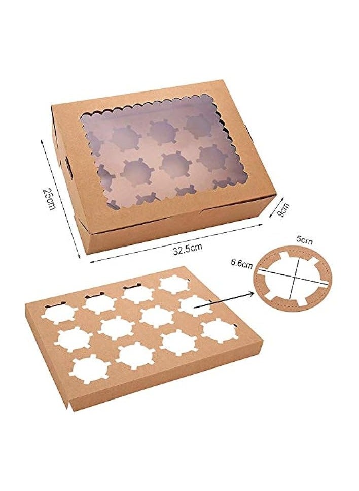 Green Tiger 6-Set Cupcake Boxes Hold 12 Standard Cupcakes, Brown Cupcake Containers, Cupcake Carrier, Food Grade Kraft Cupcake Holders for Cookies - Image 3