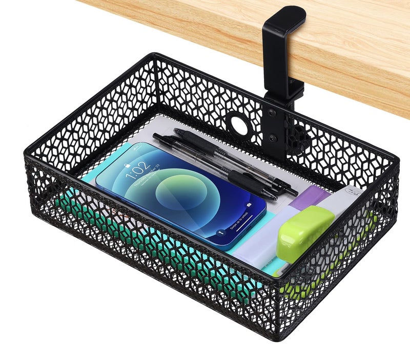 ROSYLINE Drawer Under Desk Storage Organizer Clamp on Desk Drawer Under Desk Storage Clamp Drawer Basket Hanging Desk Storage Under Desk Mount Tray Suitable for Multiple Scenes Black