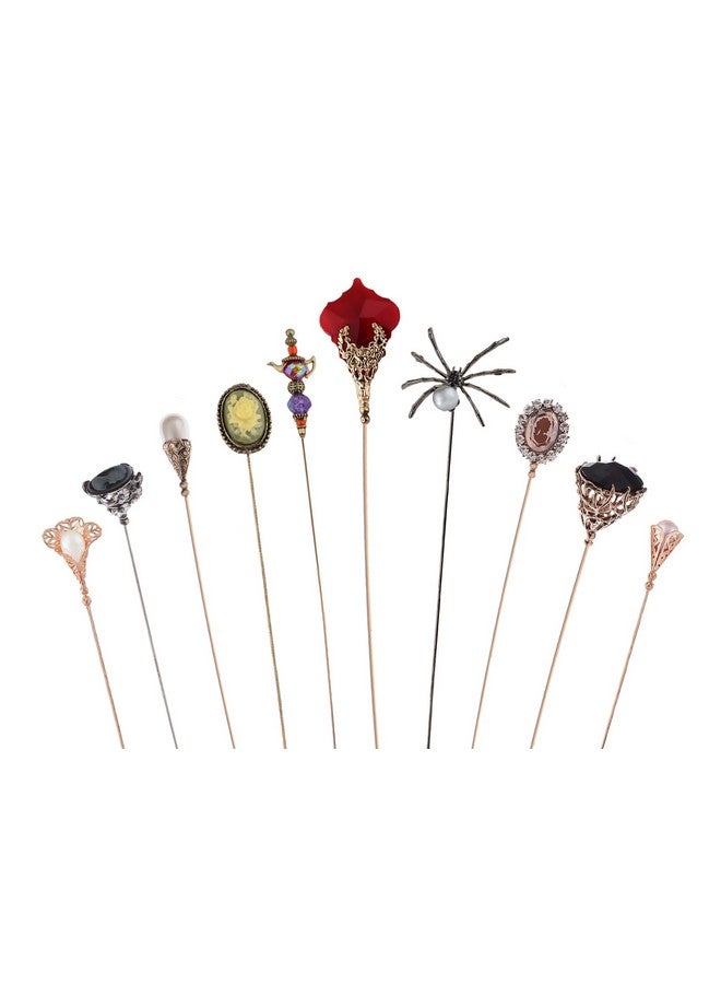 Alilang 10Pcs Vintage Hat Pin Classic Long Needle Lapel Pins Brooches Suit Tie Hat Scarf Set Jewelry Accessories - Image 1