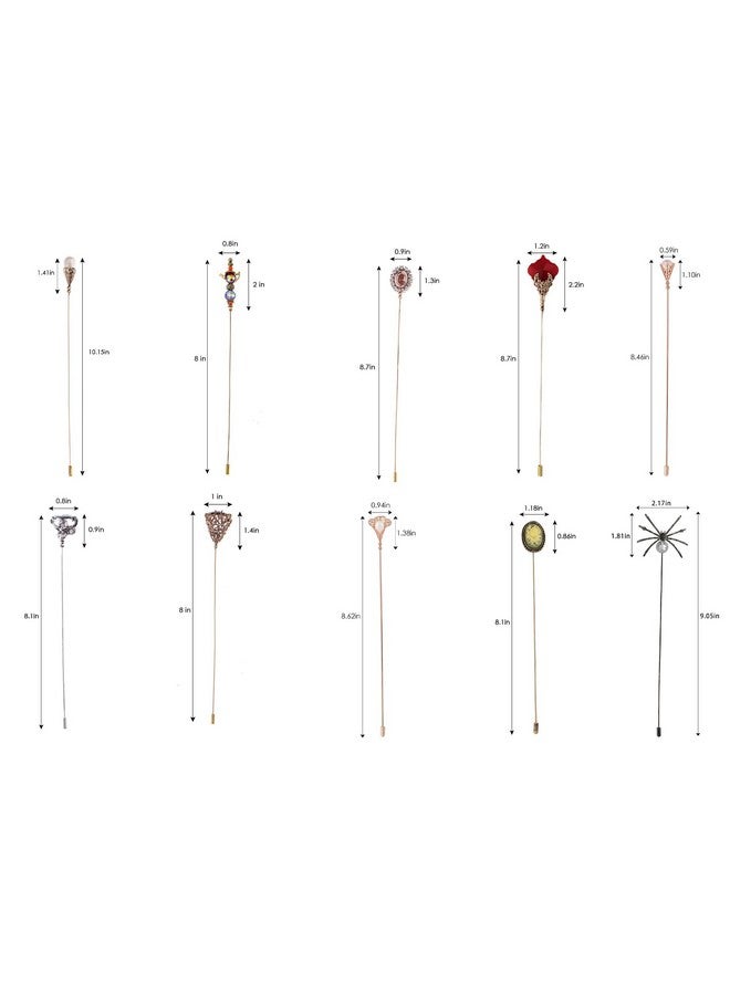 Alilang 10Pcs Vintage Hat Pin Classic Long Needle Lapel Pins Brooches Suit Tie Hat Scarf Set Jewelry Accessories - Image 4