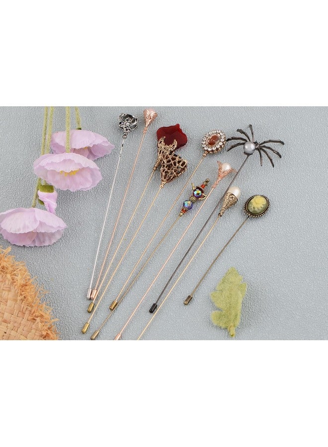 Alilang 10Pcs Vintage Hat Pin Classic Long Needle Lapel Pins Brooches Suit Tie Hat Scarf Set Jewelry Accessories - Image 2