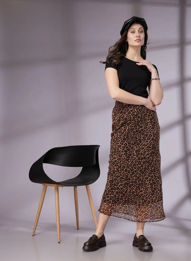مرفوعة Women Fitted Casual Animal Print Maxi Skirt