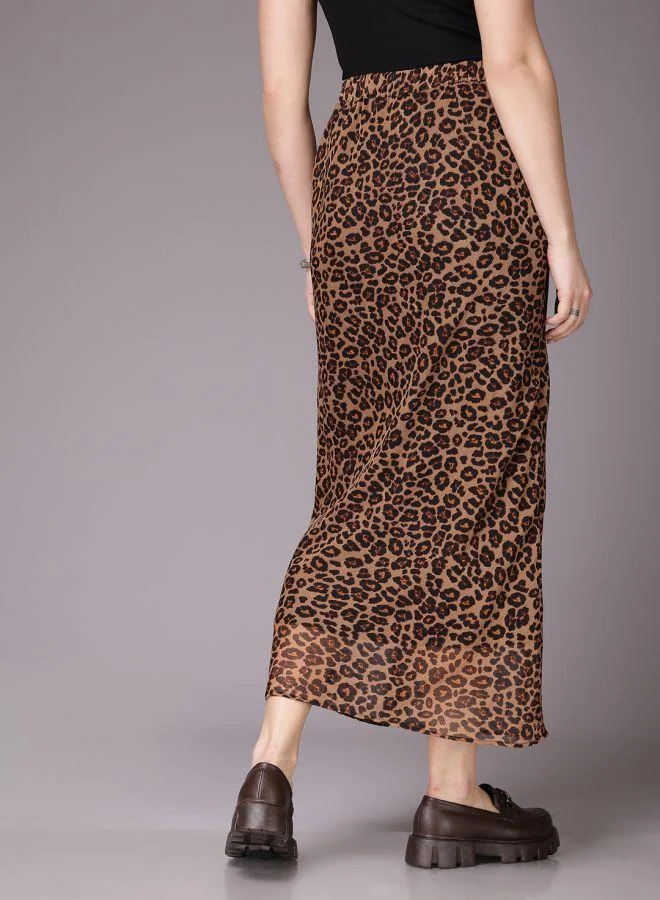مرفوعة Women Fitted Casual Animal Print Maxi Skirt