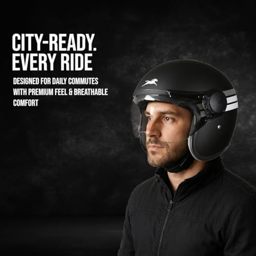 TVS Cruisetown Open Face Helmet � Half Face Helmet for Riders | ISI & DOT Certified | Premium Protection for Men & Women | Comfortable, Durable & Lightweight Design with Visor(Black V1/S) - Image 2