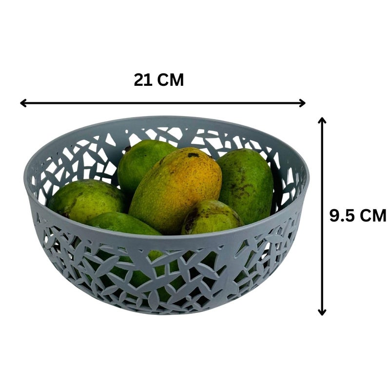 Go Hooked Fruit and Vegetable Basket | Round Plastic Baskets | Storage Organizer | Multipurpose Organizers Storage Basket (Pack of 2, Light Grey) - Image 2