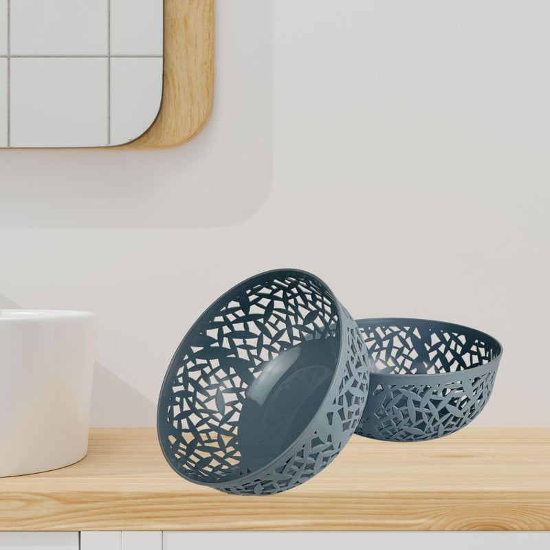 Go Hooked Fruit and Vegetable Basket | Round Plastic Baskets | Storage Organizer | Multipurpose Organizers Storage Basket (Pack of 2, Light Grey) - Image 1