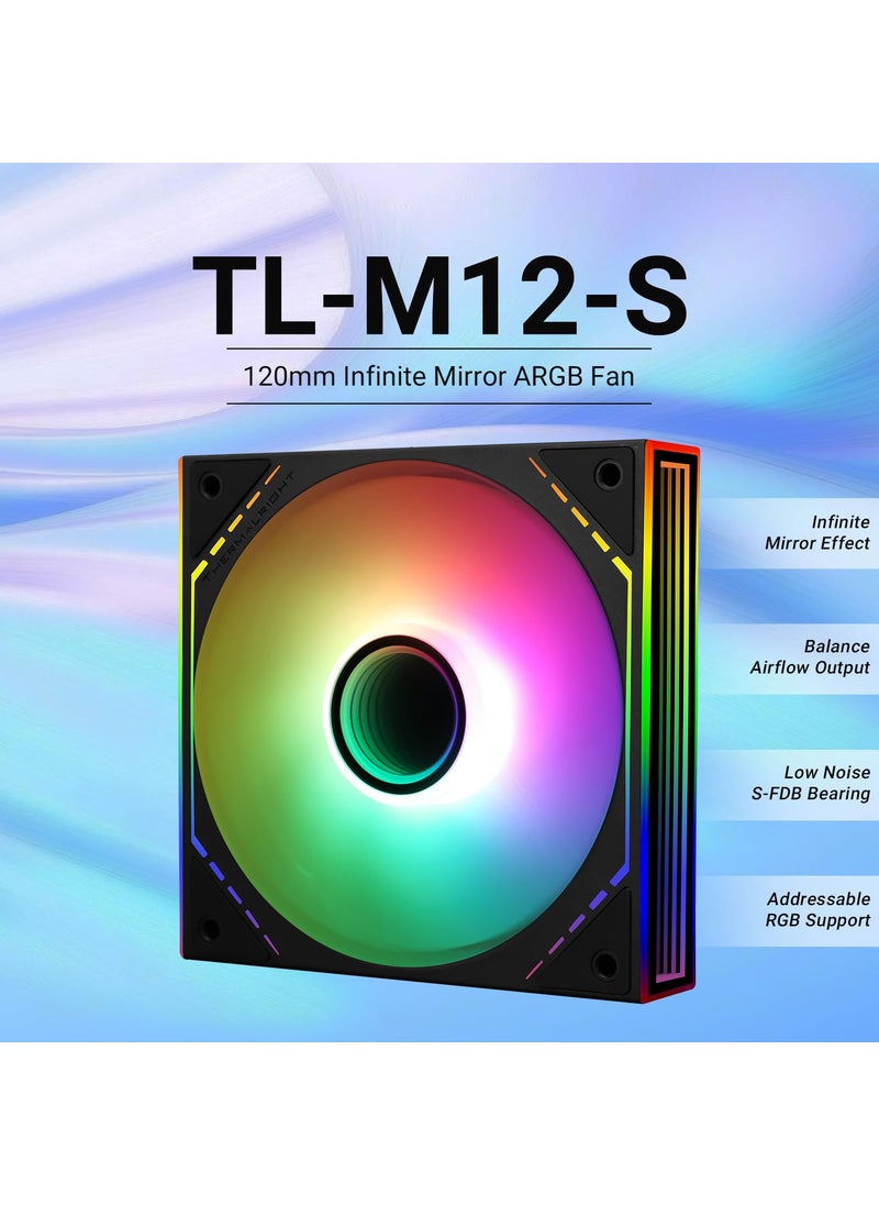 Thermalright Thermalright TL-M12-S Case Fan 120mm ARGB CPU Cooler Fan Comes with ARGB Mirror Light Effect,PC PWM Silent Fan with 1500RPM Speed, Black CPU Cooling ARGB Fan,Desktop CPU PWM Fan  - Image 2