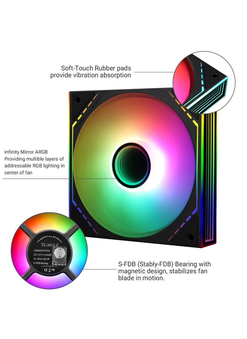 Thermalright Thermalright TL-M12-S Case Fan 120mm ARGB CPU Cooler Fan Comes with ARGB Mirror Light Effect,PC PWM Silent Fan with 1500RPM Speed, Black CPU Cooling ARGB Fan,Desktop CPU PWM Fan  - Image 4