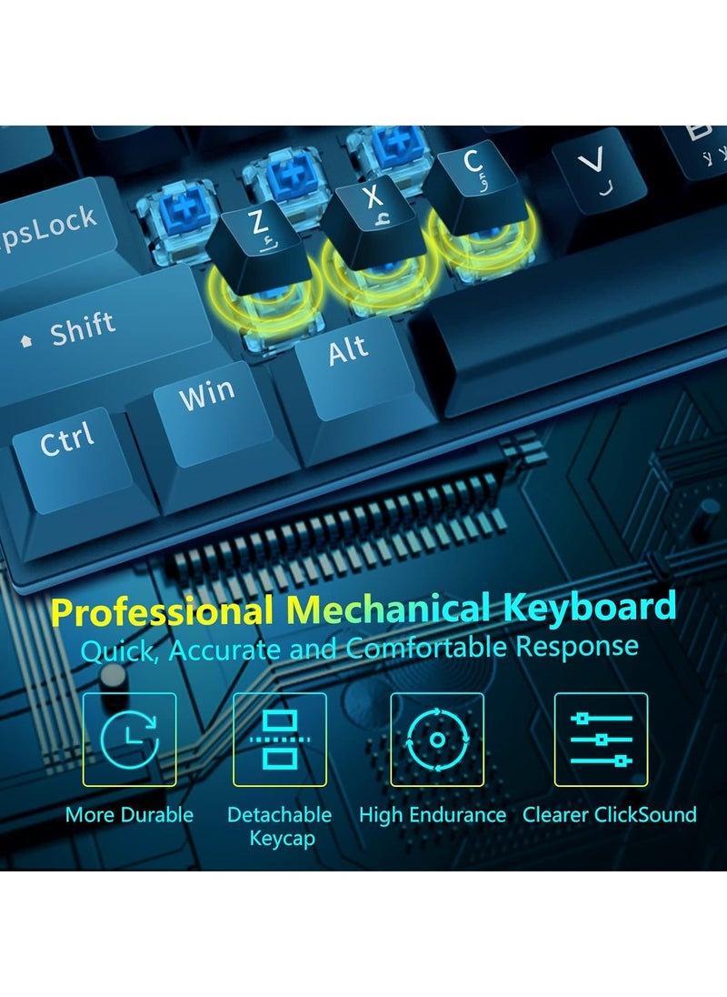 زونفوكس - Xunfox K80 لوحة مفاتيح ألعاب  - مفتاح ميكانيكي أزرق - إضاءة خلفية قوس قزح - 87 مفتاحًا بحجم TKL - أغطية مفاتيح مزدوجة اللون - (مفاتيح عربية وإنجليزية) - Image 1