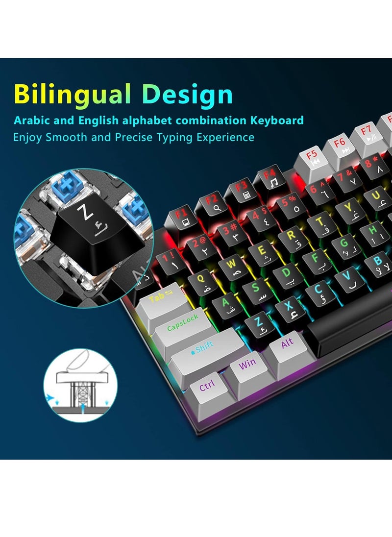 زونفوكس - Xunfox K80 لوحة مفاتيح ألعاب  - مفتاح ميكانيكي أزرق - إضاءة خلفية قوس قزح - 87 مفتاحًا بحجم TKL - أغطية مفاتيح مزدوجة اللون - (مفاتيح عربية وإنجليزية) - Image 1