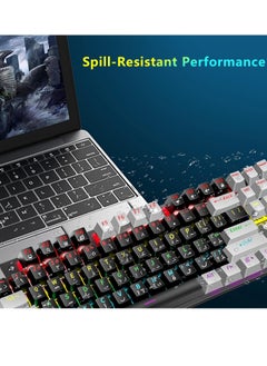 XUNFOX Xunfox K80 Gaming Keyboard - Blue Mechanical Switch – Rainbow backlight – 87 Keys TKL Size – Double Color keycaps – ( Arabic & English Keys )  - Image 5