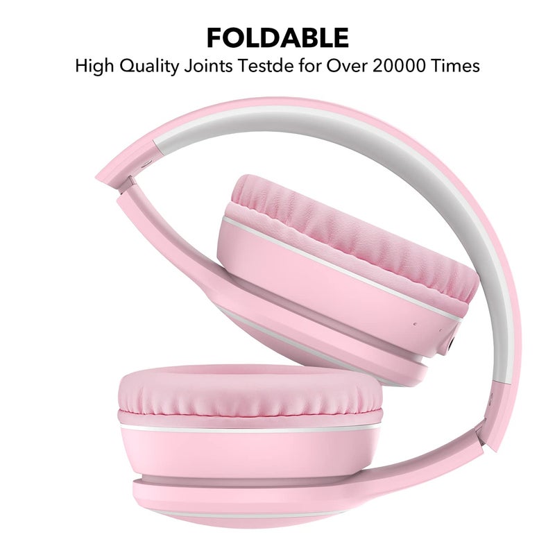 RORSOU B10 Wireless Over-Ear Headphones, Lightweight Folding Stereo Bass Bluetooth Headset with Mic, 50H Playtime, Volume Control, Bluetooth 5.3 Headphones for iPad/Travel/Tablet/PC (Pink) - Image 2