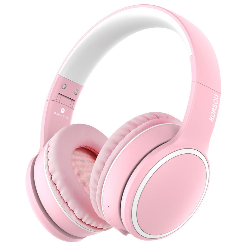 RORSOU B10 Wireless Over-Ear Headphones, Lightweight Folding Stereo Bass Bluetooth Headset with Mic, 50H Playtime, Volume Control, Bluetooth 5.3 Headphones for iPad/Travel/Tablet/PC (Pink) - Image 1